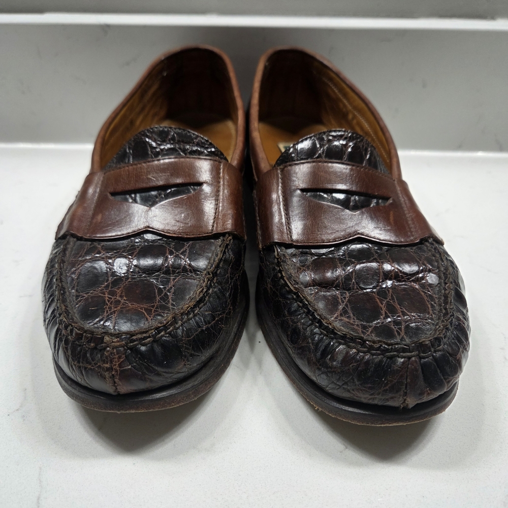 Cole Haan Bragano Genuine Crocodile Brown Leather Penny Loafers for Men